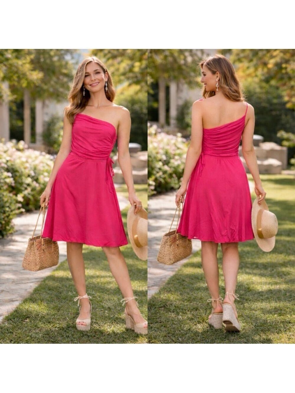 MAX MARA PIANOFORTE PINK ONE SHOULDER DRESS 42 FIT & FLARE CASUAL DATE COCKTAIL